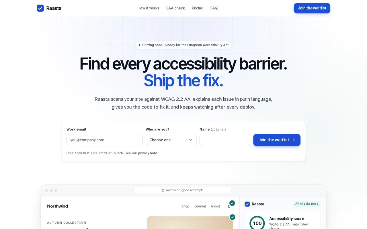 Raasta launch page