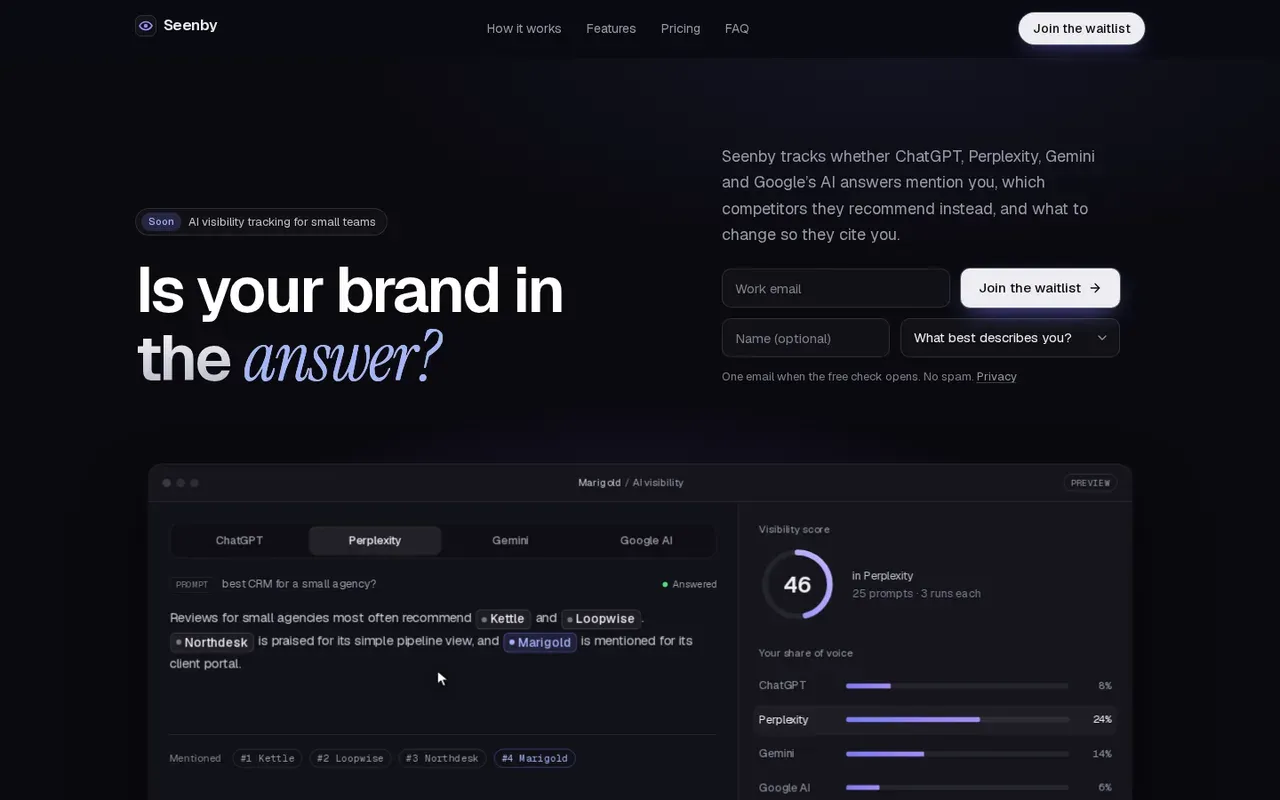 Seenby launch page