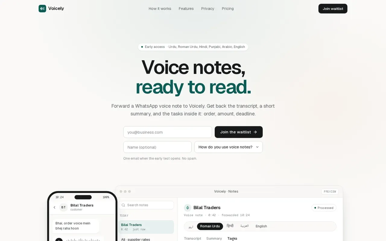 Voicely launch page